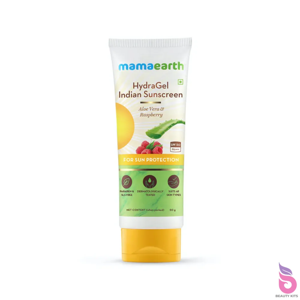 Mamaearth hydraGel indian sunscreen with aloe vera & raspberry for sun protectio